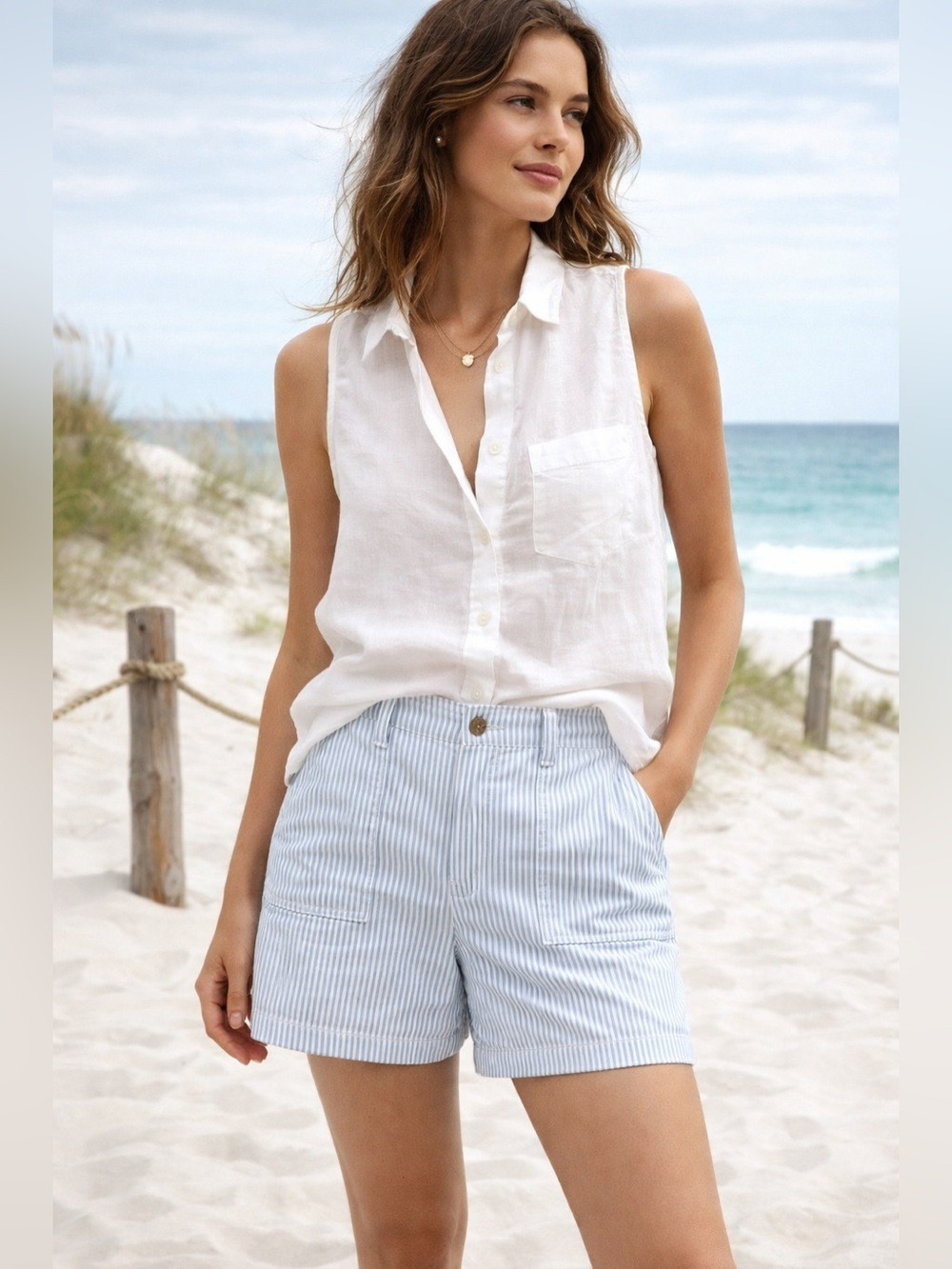 Gap Seersucker Girlfriend Chino Shorts 6 Coastal Cowgirl Quiet Luxury